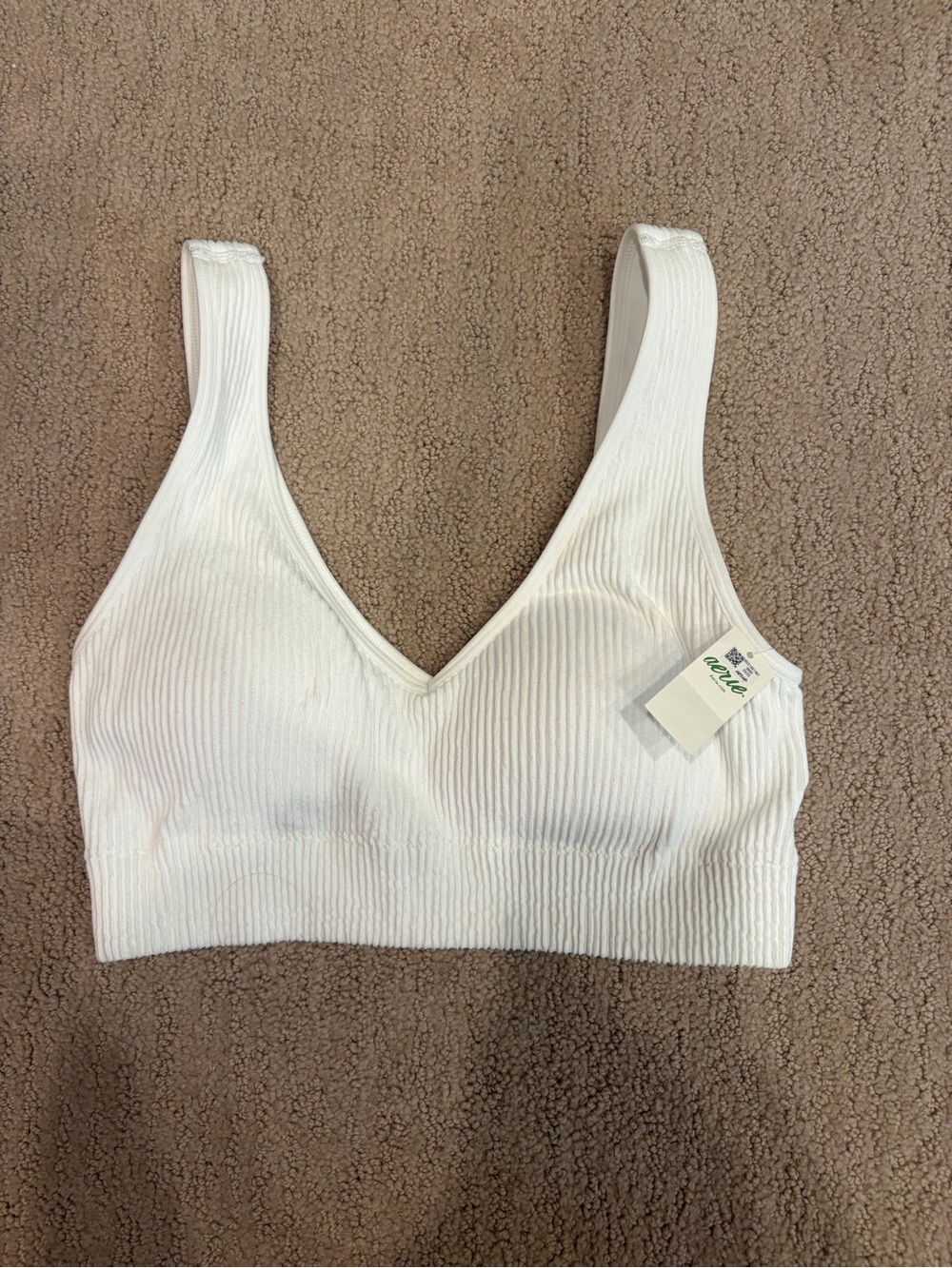 aerie Ribbed V-Neck Sports Bra/ Bralette - White lined